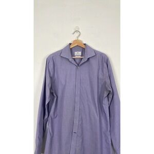 Ryan Seacrest Cotton Long Sleeve Button Up Dress Shirt Purple White 16 34/35